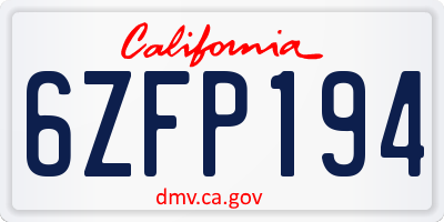 CA license plate 6ZFP194