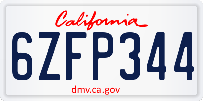 CA license plate 6ZFP344