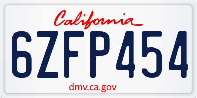 CA license plate 6ZFP454