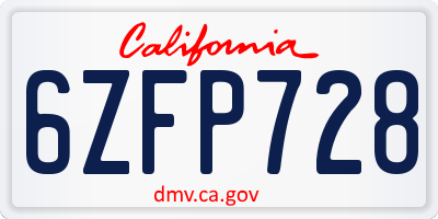 CA license plate 6ZFP728