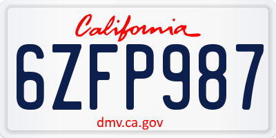 CA license plate 6ZFP987
