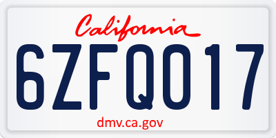 CA license plate 6ZFQ017