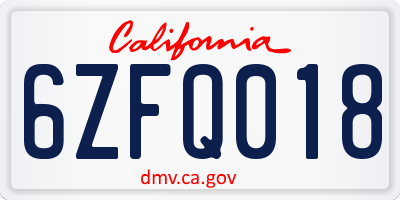CA license plate 6ZFQ018