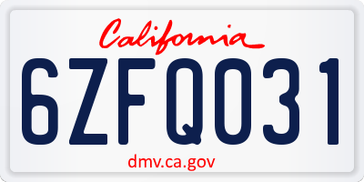 CA license plate 6ZFQ031