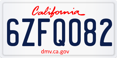 CA license plate 6ZFQ082