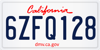CA license plate 6ZFQ128