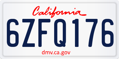 CA license plate 6ZFQ176