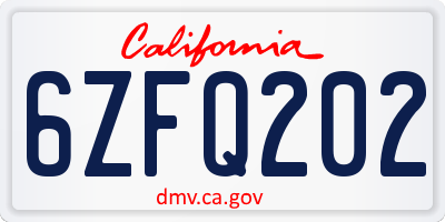 CA license plate 6ZFQ202