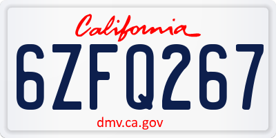 CA license plate 6ZFQ267