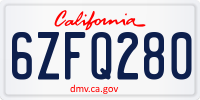 CA license plate 6ZFQ280