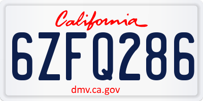 CA license plate 6ZFQ286