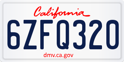 CA license plate 6ZFQ320