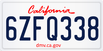 CA license plate 6ZFQ338