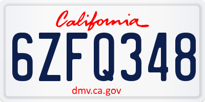CA license plate 6ZFQ348