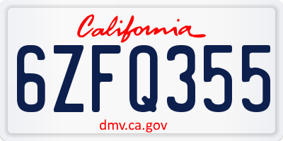 CA license plate 6ZFQ355