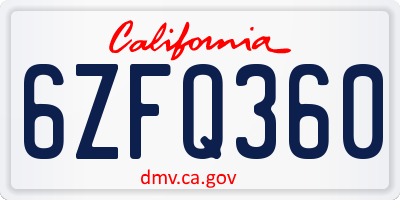CA license plate 6ZFQ360