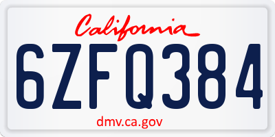CA license plate 6ZFQ384