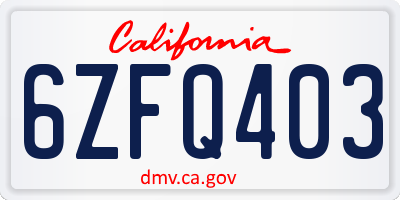 CA license plate 6ZFQ403