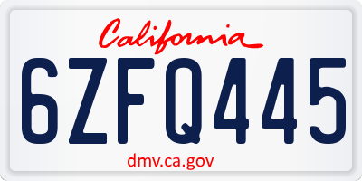 CA license plate 6ZFQ445
