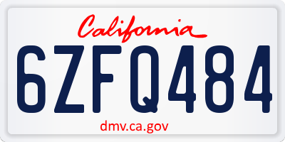 CA license plate 6ZFQ484