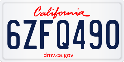 CA license plate 6ZFQ490