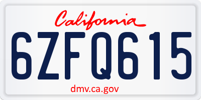 CA license plate 6ZFQ615