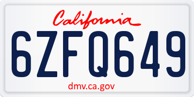 CA license plate 6ZFQ649