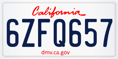 CA license plate 6ZFQ657