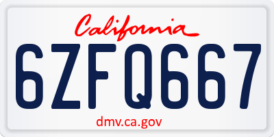 CA license plate 6ZFQ667