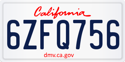 CA license plate 6ZFQ756