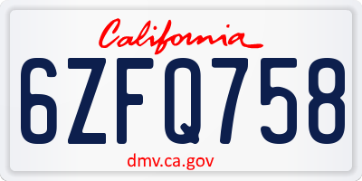 CA license plate 6ZFQ758