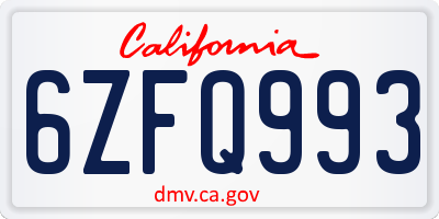 CA license plate 6ZFQ993