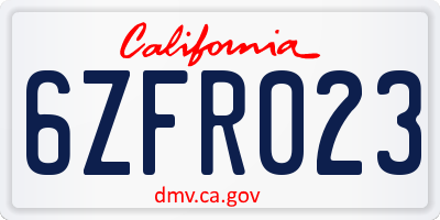 CA license plate 6ZFR023