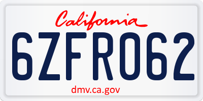 CA license plate 6ZFR062