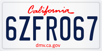CA license plate 6ZFR067