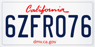 CA license plate 6ZFR076