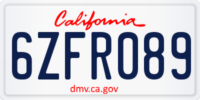 CA license plate 6ZFR089