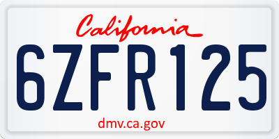 CA license plate 6ZFR125