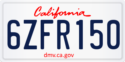 CA license plate 6ZFR150