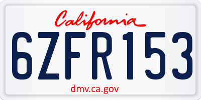 CA license plate 6ZFR153