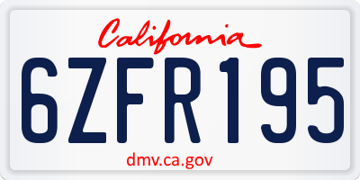 CA license plate 6ZFR195