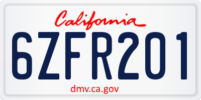 CA license plate 6ZFR201