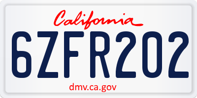 CA license plate 6ZFR202