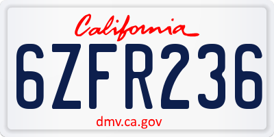 CA license plate 6ZFR236