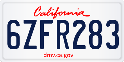 CA license plate 6ZFR283