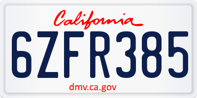 CA license plate 6ZFR385