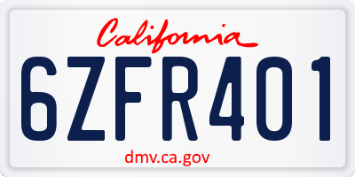 CA license plate 6ZFR401