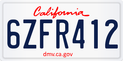 CA license plate 6ZFR412