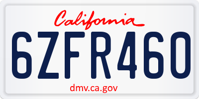 CA license plate 6ZFR460