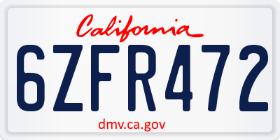 CA license plate 6ZFR472